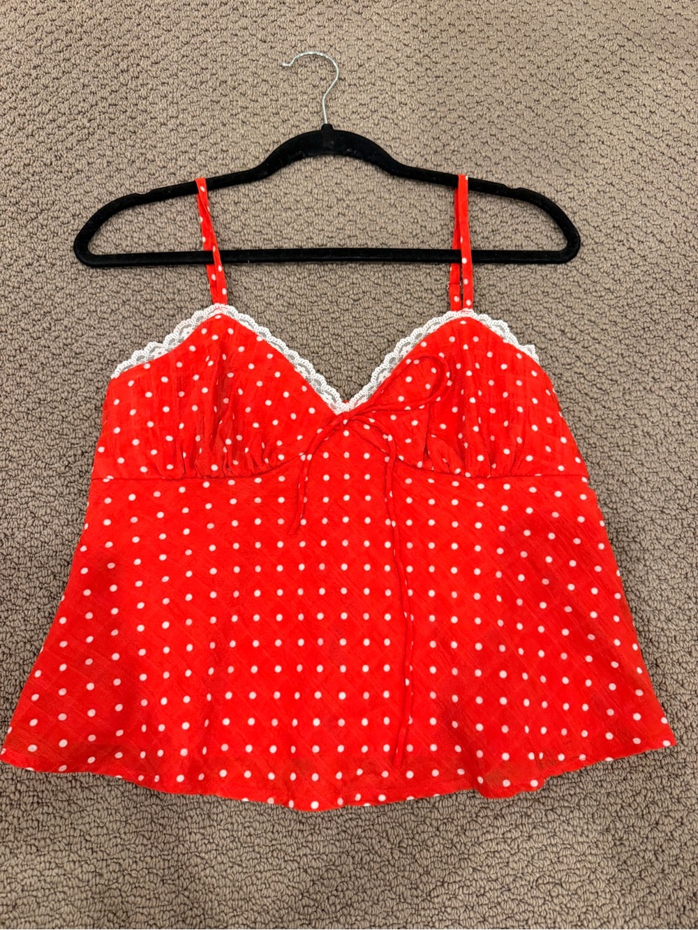 Red Polka Dot Lace-Trim Cami Top